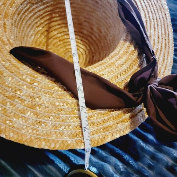 Vintage light tan Straw Romantic floppy big bow Hat - Picture 5 of 6